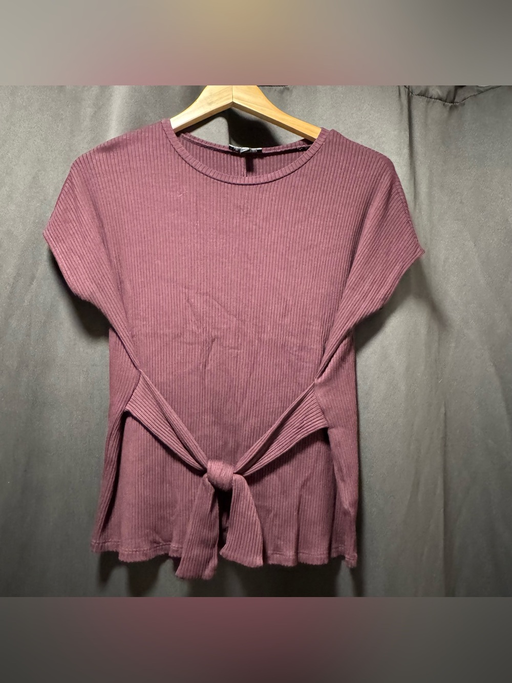 Express Ribbed Front-Tie Top - Plum